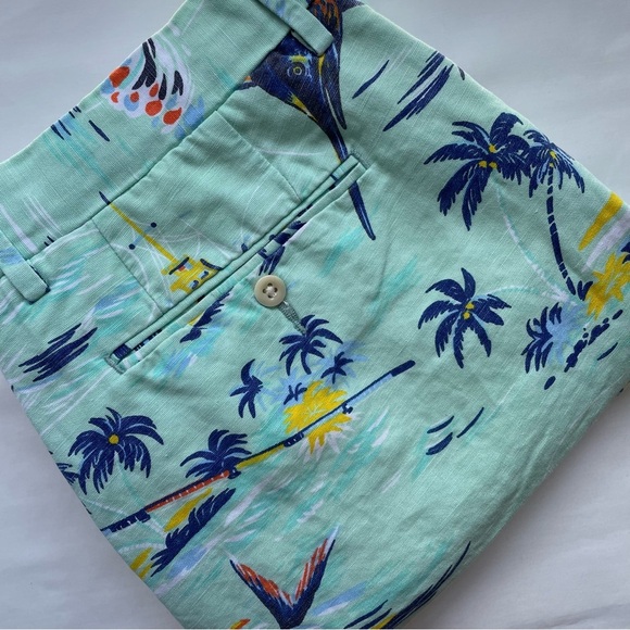 Polo Ralph Lauren Classic Fit Linen Cotton Blend Tropical Sword Fish Shorts 32 - Picture 1 of 11